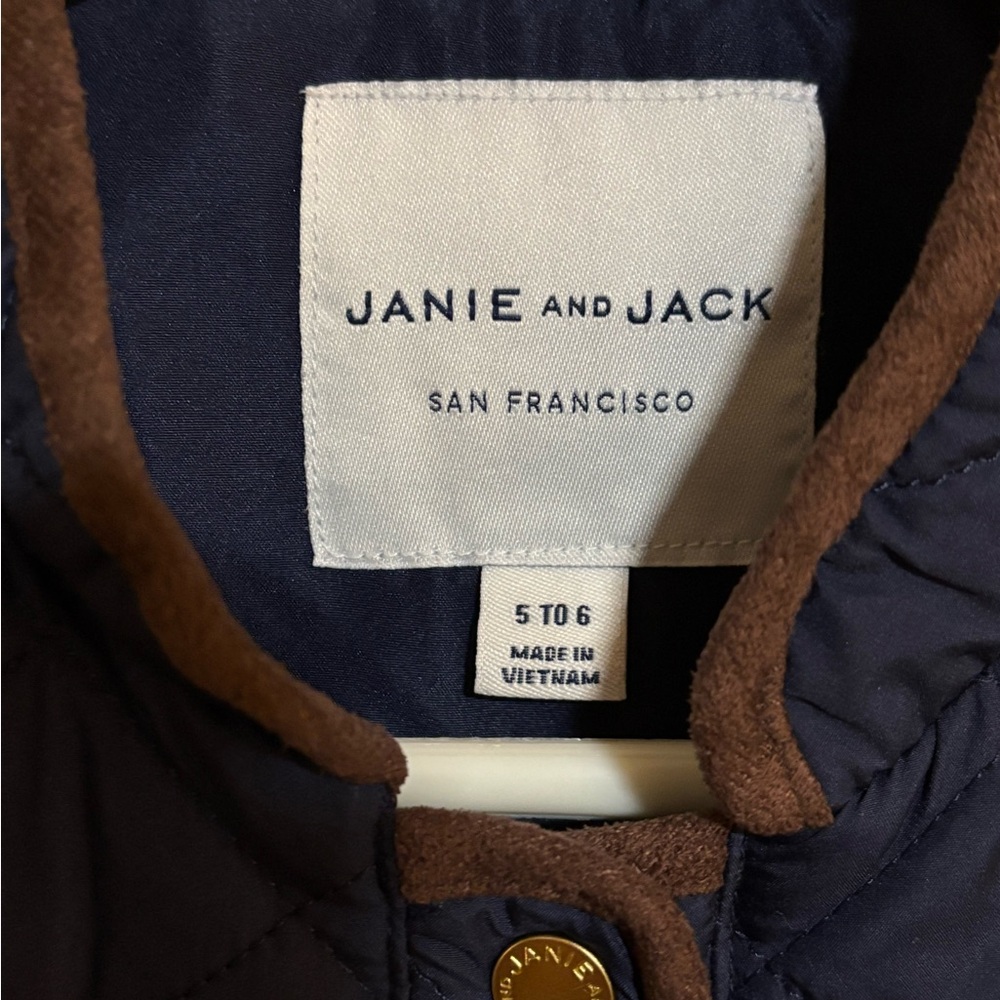 Janie and Jack Navy Quilted Vest with Brown Trim - Picture 2 of 3